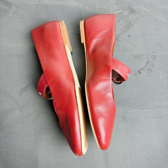 Reformation Bethany Red Leather Ballet Flats Silver Buckle 8 - Picture 3 of 6